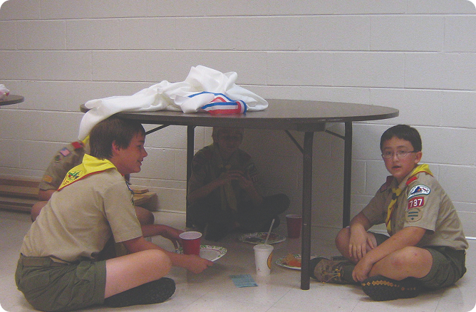 boys eating under table
