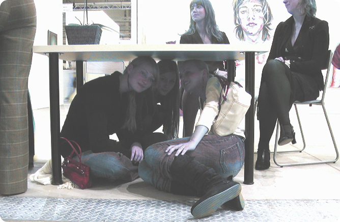 girls under table